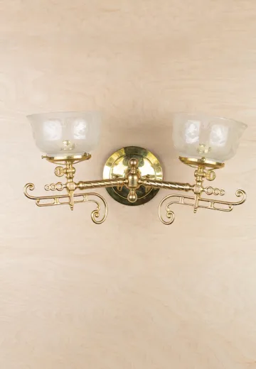 Two Light Oil Style Electrified Wall Sconce w/Etched Glass Shades
