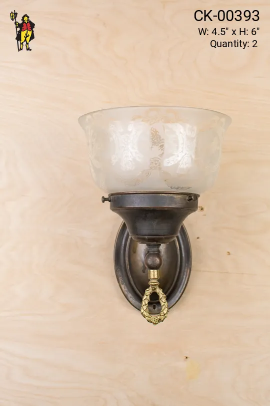Gas Style Bronze Wall Sconce With Etched Glass Shade