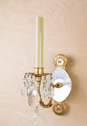 Single Candle Wall Sconce With Crystal Backplate & Crystal Drops