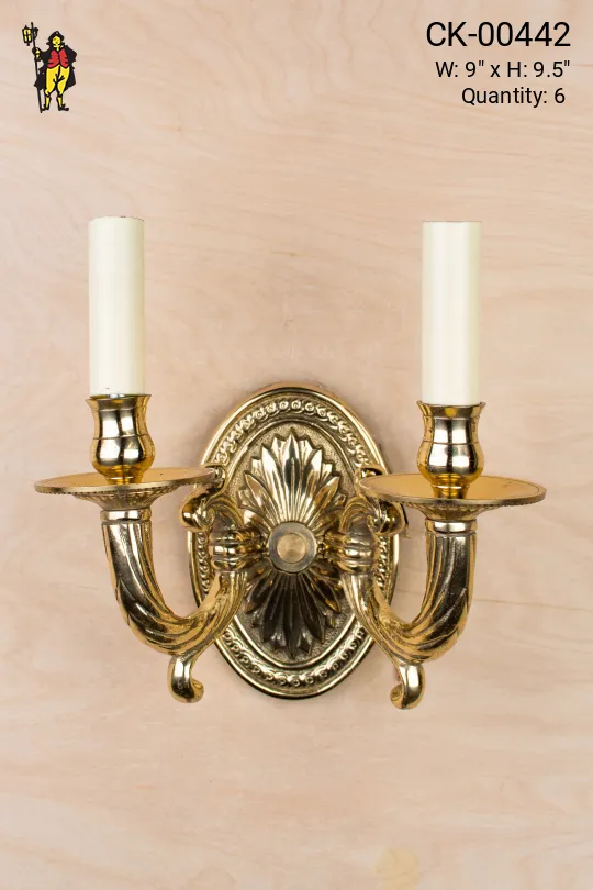 Two Arm Candle Polished Brass Wall Sconce