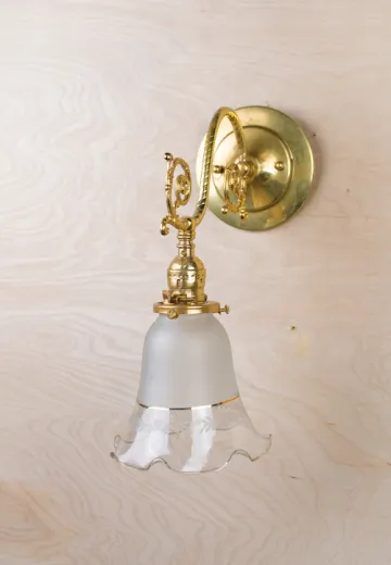 Curved Arm One Light Polished Brass Wall Sconce With Mixed Shade