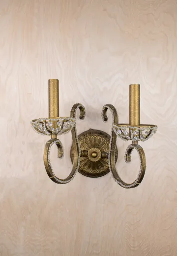Two Candle Bronze & Crystal Wall Sconce