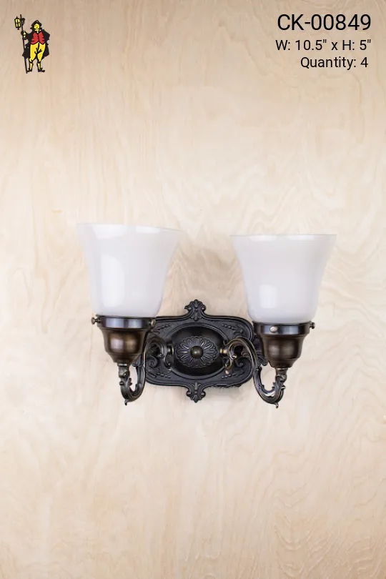 Two Light Bronze Wall Sonce w/Frosted Glass Shades