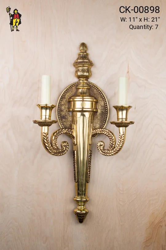 Large Brass Traditional Two Light Wall Sconce