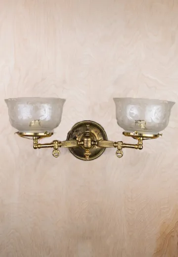 Oil Style Two Arm Wall Sconce w/Etched Glass Shades