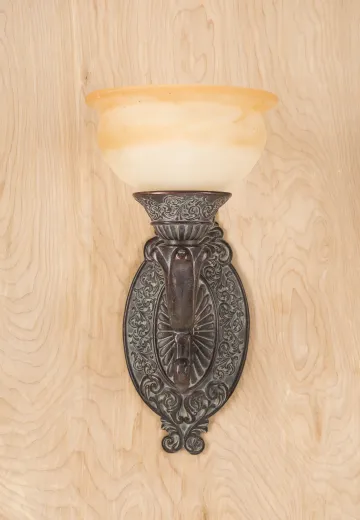 One Light Dark Bronze Wall Sconce w/Alabaster Shade
