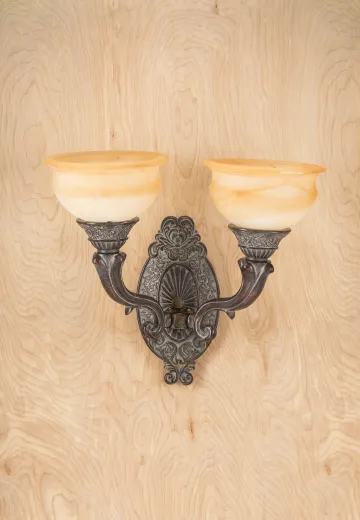 Two Light Dark Bronze Wall Sconce w/Alabaster Shade