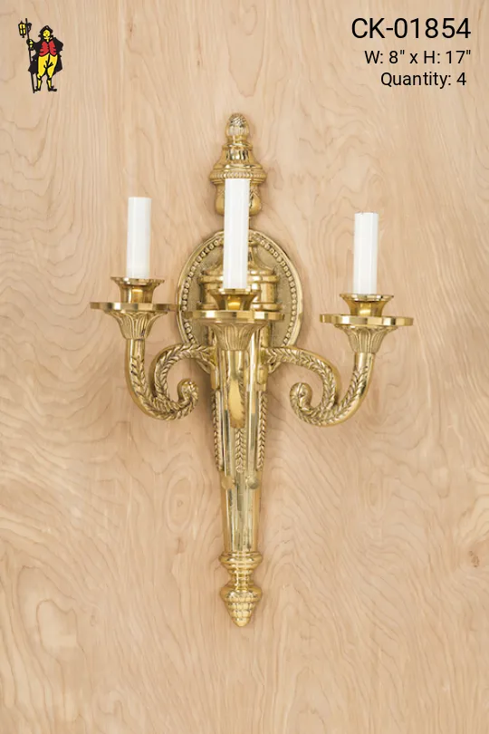 Three Light Polished Brass Wall Sconce