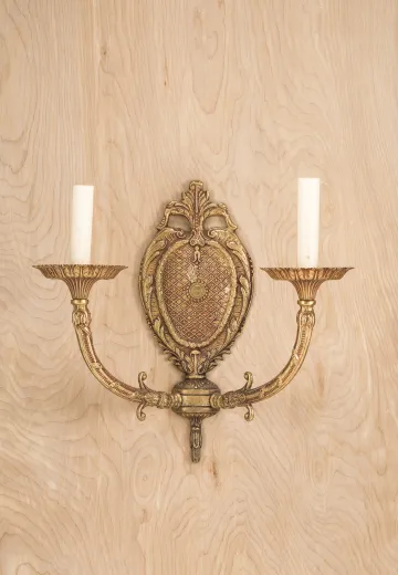Two Candle Antique Brass Wall Sconce