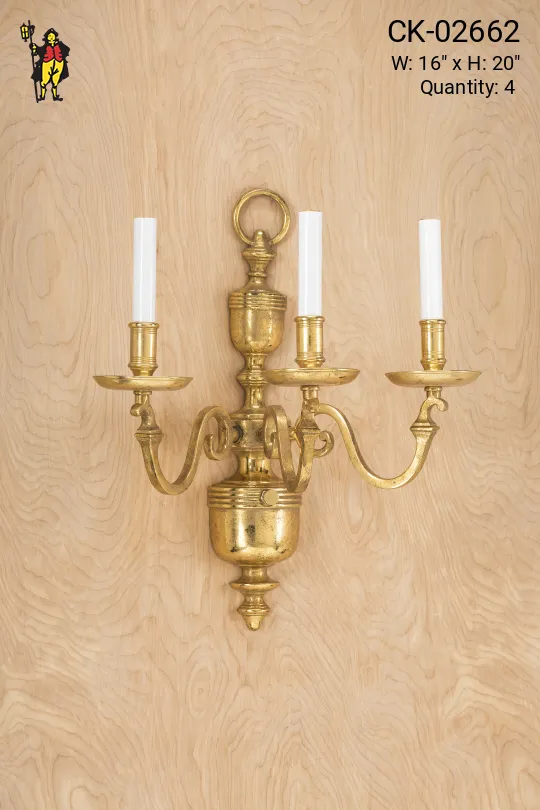 Brass Three Candle Wall Sconce