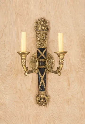 Two Candle Black & Brass Wall Sconce