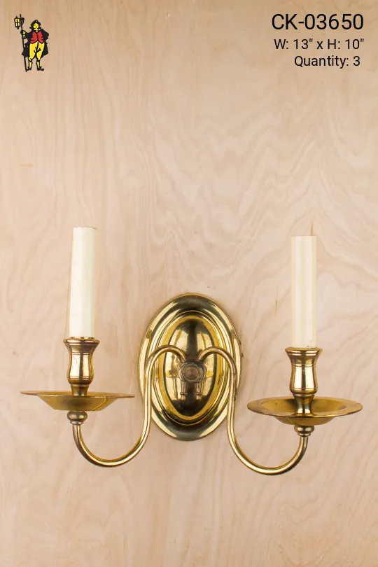 Two Candle Polished Brass Wall Sconce