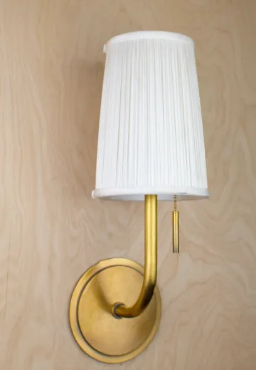 Single Curved Arm Wall Sconce w/Pleated Shade