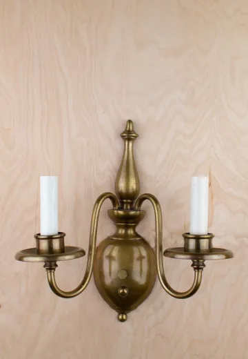 Two Candle Brass Curved Arm Wall Sconce