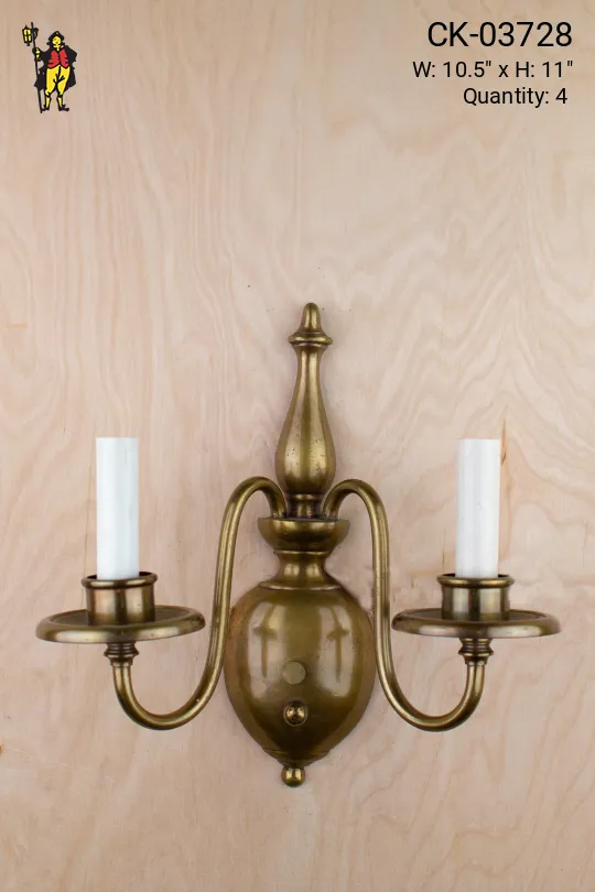Two Candle Brass Curved Arm Wall Sconce