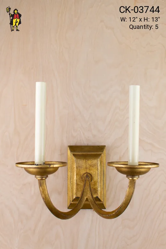 Curved Arm Two Candle Brass Wall Scone
