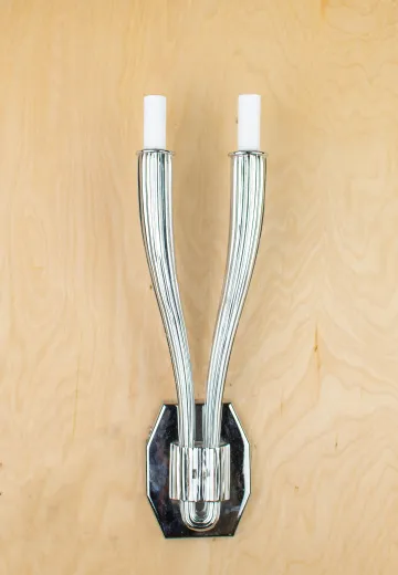 Tall Two Candle Polished Silver Wall Sconce