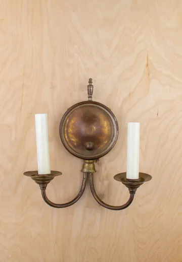 Two Candle Distressed Brass Wall Sconce