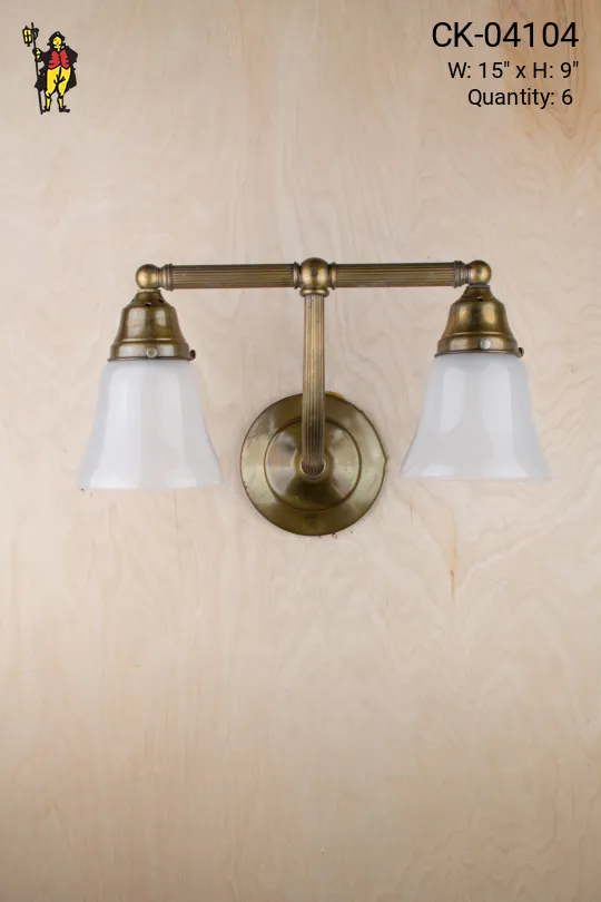 Two Light Brass Wall Sconce w/Frosted Glass Shades