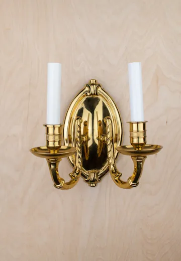 Polished Brass Two Candle Deco Wall Sconce
