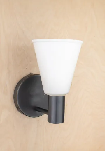 Black One Light Wall Sconce w/Frosted Glass Cone Shade