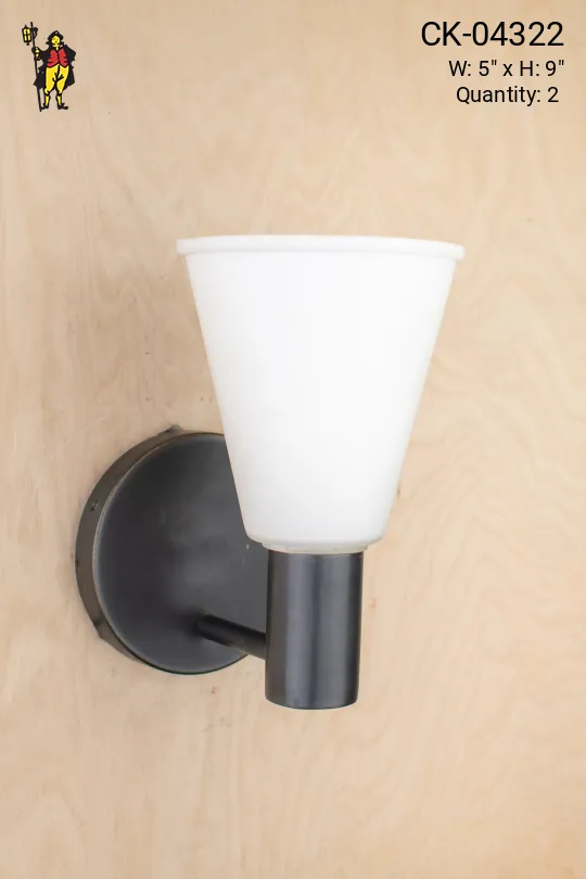 Black One Light Wall Sconce w/Frosted Glass Cone Shade
