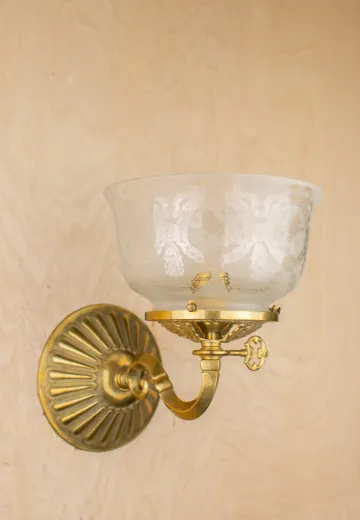 One Light Curved Arm Wall Sconce w/Etched Glass Bowl Shade