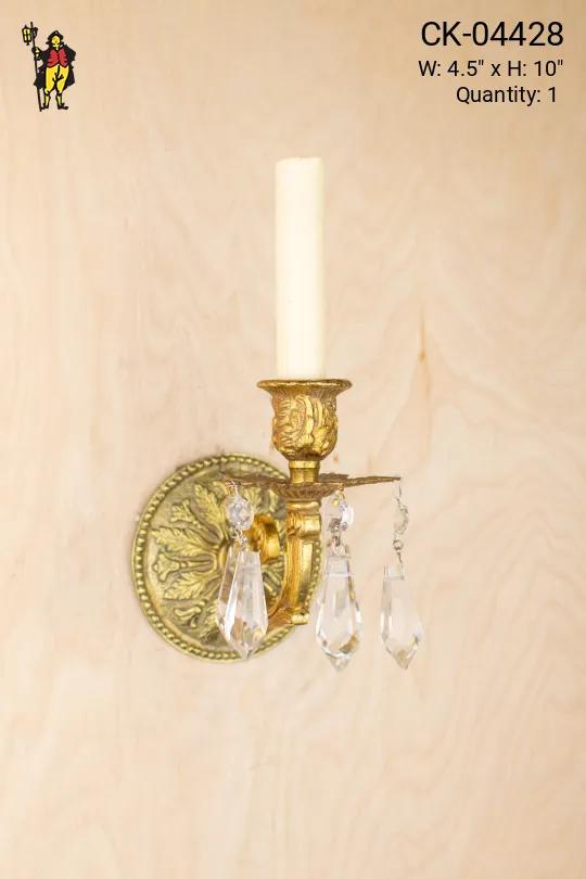 One Candle Floral Wall Sconce w/Crystal Drops