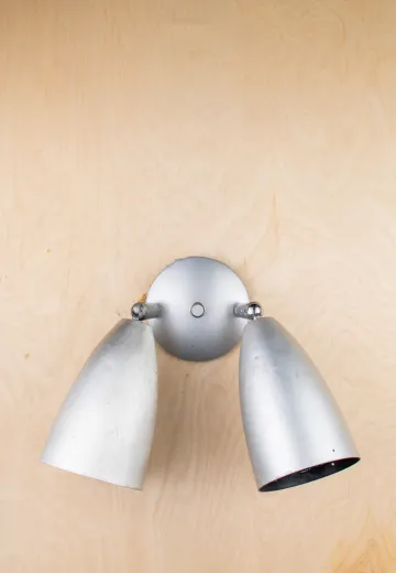 Two Light Silver Exterior Bullet Reflector Wall Sonce