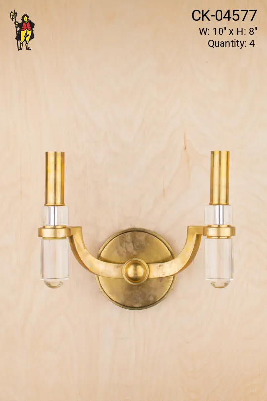 Contemporary Brass & Glass Two Light Wall Sconce