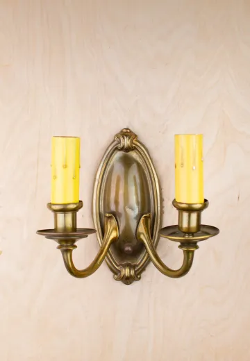 Two Candle Antique Brass Wall Sconce