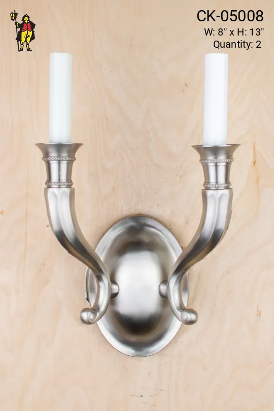 Modern Two Candle Silver Wall Sconce