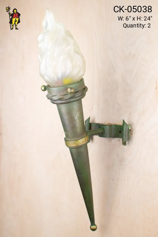 Distressed Torch Wall Sconce w/Glass Flame Shade