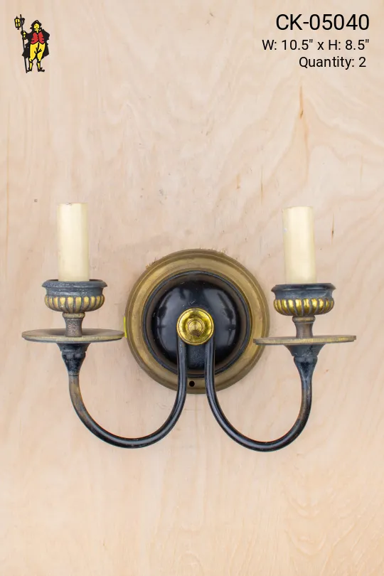 Black & Brass Two Candle Wall Sconce