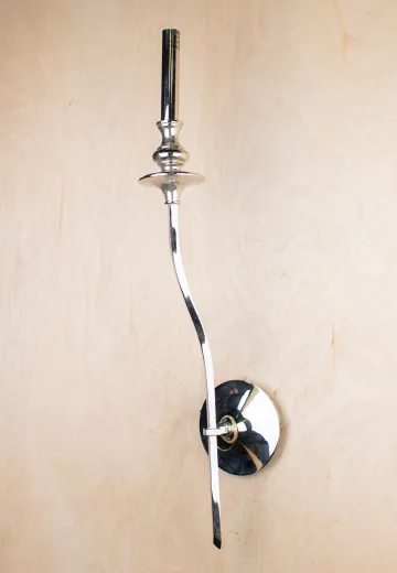 Tall Modern Single Candle Polished Silver Wall Scone
