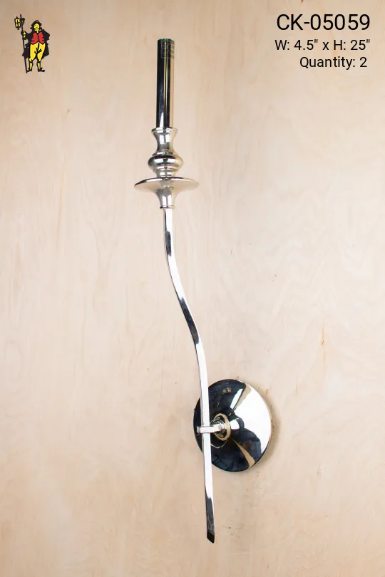 Tall Modern Single Candle Polished Silver Wall Scone