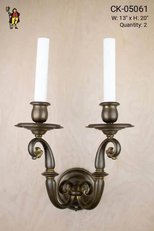 Bronze Art Deco Two Candle Wall Sconce