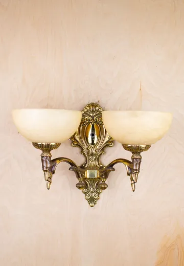 Art Deco Brass Wall Sconce w/Alabaster Shades