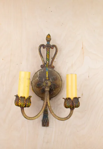 Distressed Antique Brass Two Candle Wall Sconce
