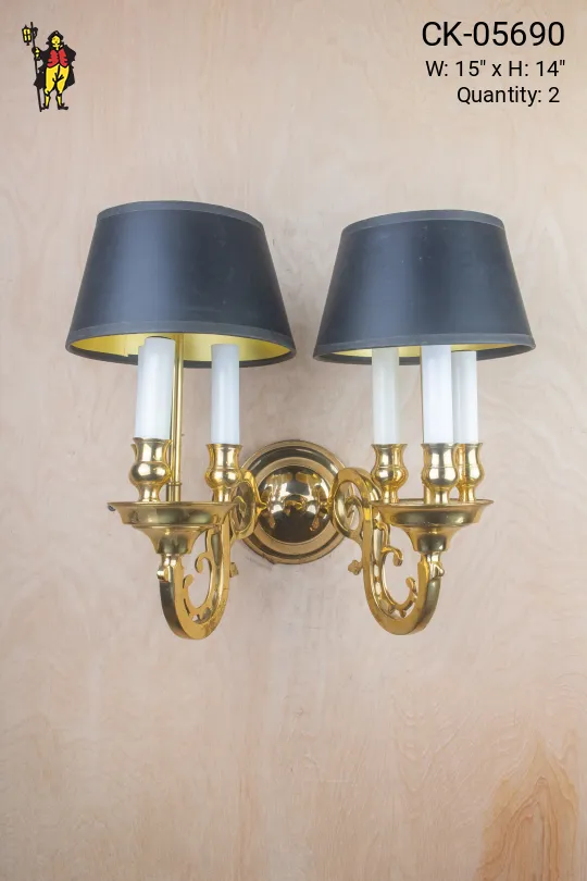 Six Candle Curved Arm Wall Sconce w/Black Shade