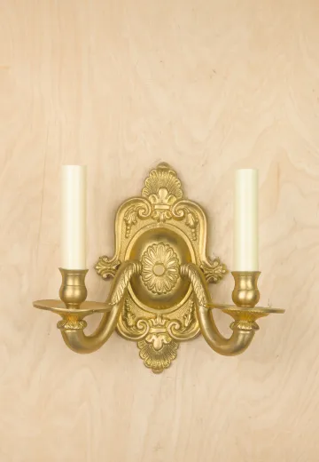 Traditional Two Candle Brass Wall Sconce