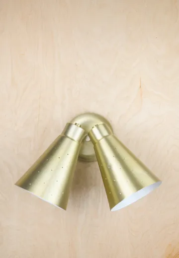 Two Light Metal Shaded Directional Brass Wall Sconce