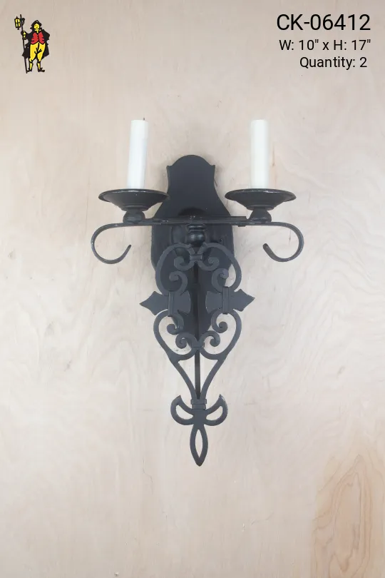 Gothic Two Candle Iron Wall Sconce
