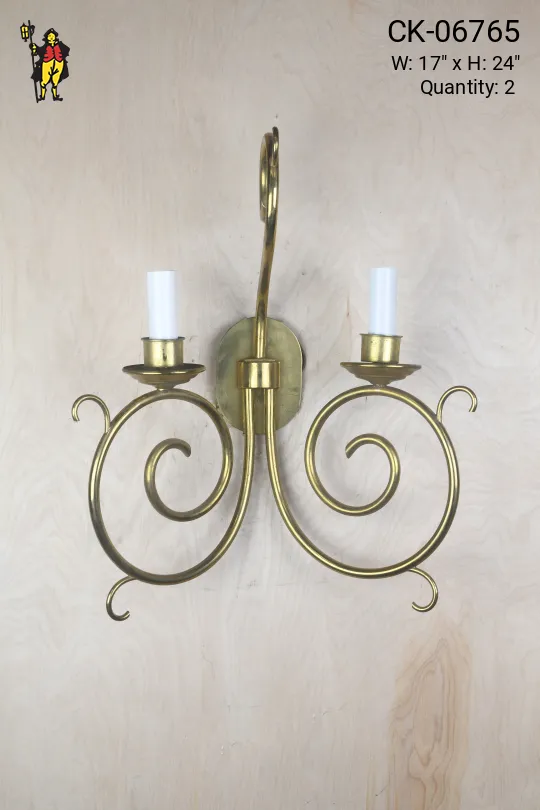 Brass Two Candle Curved Arm Wall Sconce