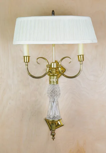 Two Light Brass & Crystal Wall Sconce