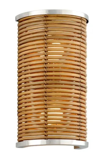 Wicker & Stainless Steel Two Light Wall Sconce