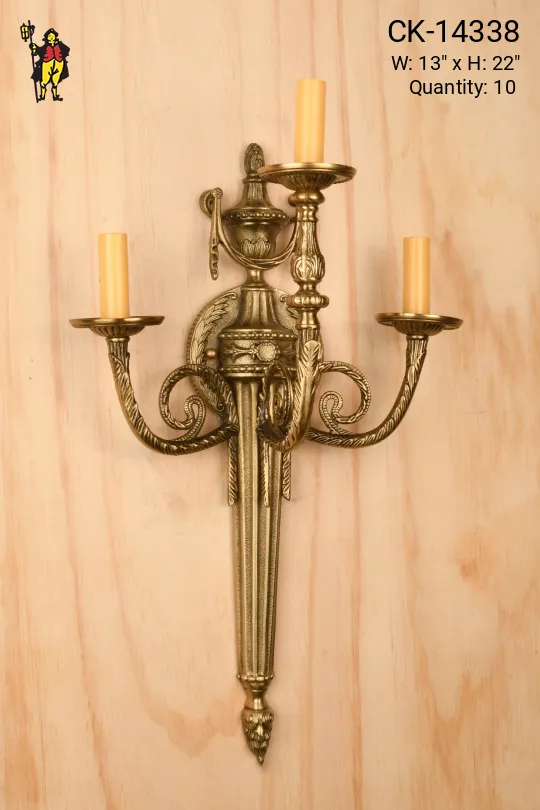 Three Candle Brass Wall Sconce