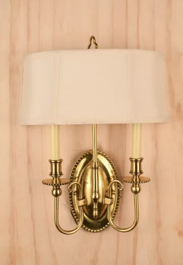 Two Candle Brass Wall Sconce w/Shield Shade