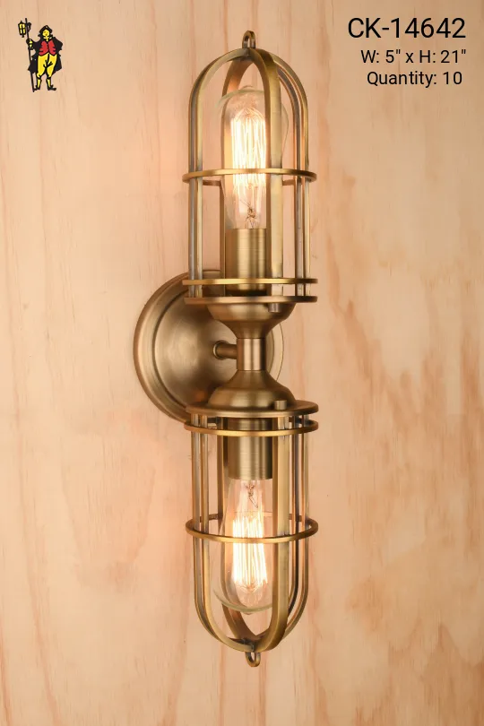 Antique Brass Caged Two Light Wall Sconce