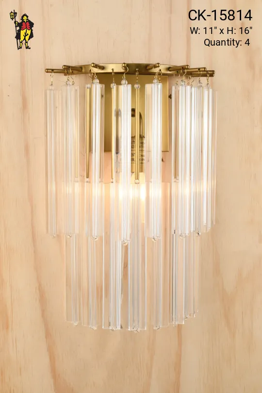 Brass & Crystal Rounded Crystal Drop Wall Sconce